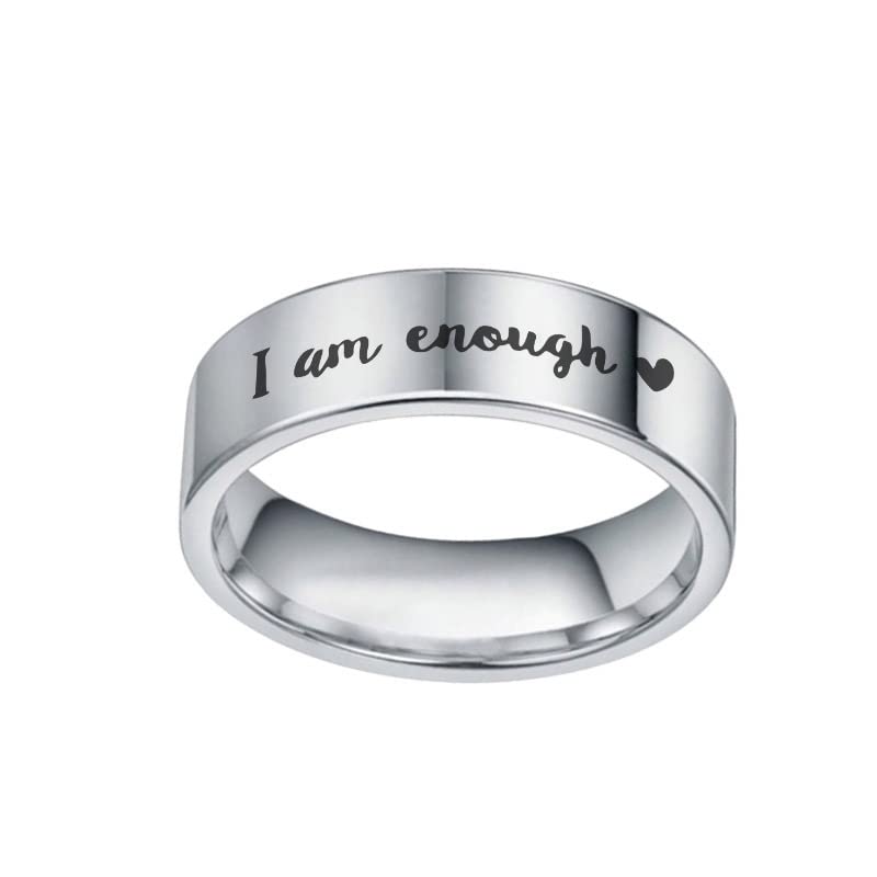 LiFashion Personalized I am Enough Ring for Men Women,Custom Name Date Heart Engraved Promise Band Anniversary Ring Encouragement Inspirational Motivational Jewelry Gift for Him & Her,Size 6-13