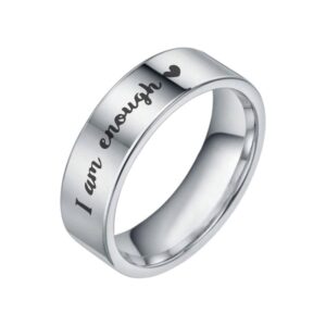 LiFashion Personalized I am Enough Ring for Men Women,Custom Name Date Heart Engraved Promise Band Anniversary Ring Encouragement Inspirational Motivational Jewelry Gift for Him & Her,Size 6-13