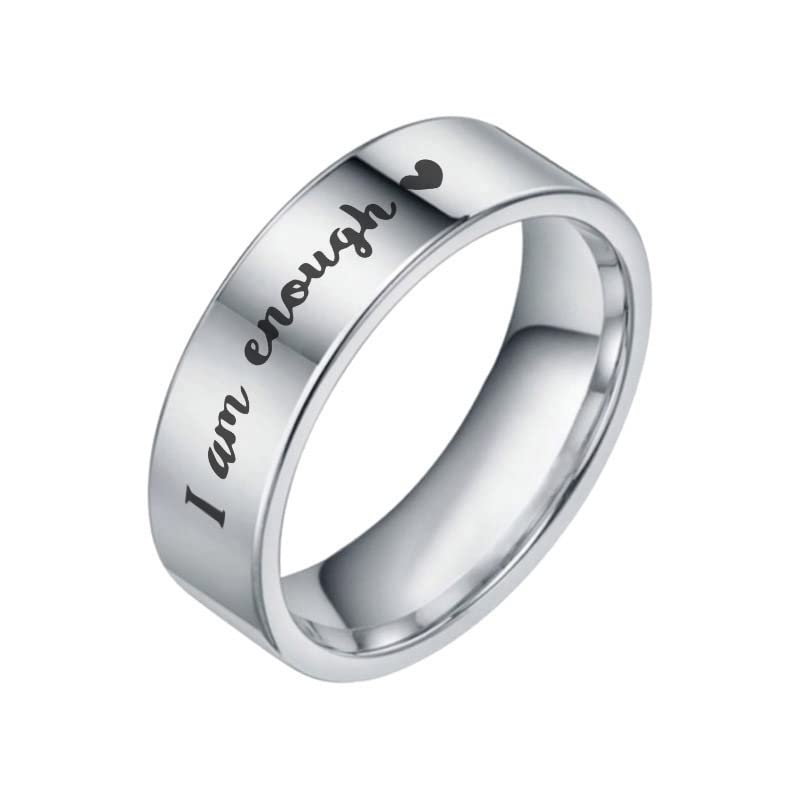 LiFashion Personalized I am Enough Ring for Men Women,Custom Name Date Heart Engraved Promise Band Anniversary Ring Encouragement Inspirational Motivational Jewelry Gift for Him & Her,Size 6-13