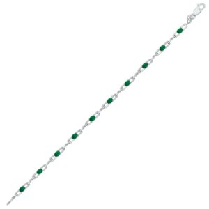 Emerald and Natural Diamond Double Bar Link Bracelet in .925 Sterling Silver