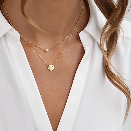 Tewiky Pearl Necklaces for Women, Dainty Gold Necklace 14k Gold Plated Single Pearl Necklace Simple Pearl Choker Necklaces for Women Trendy Cute Gold Necklace Jewelry for Women