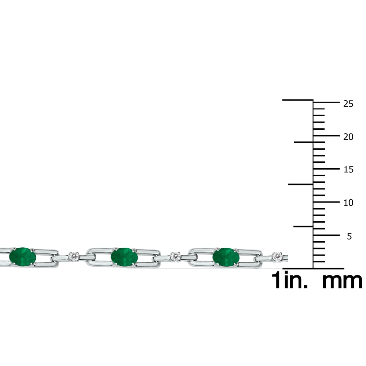 Emerald and Natural Diamond Double Bar Link Bracelet in .925 Sterling Silver