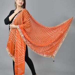 SAHIBA Handicraft India Women's Tafeta Silk Dupatta Bandhani Bandhej Jaipuri Rajasthani Dupatta (Orange), 2.25 Meters ( 88 x 42 Inches)