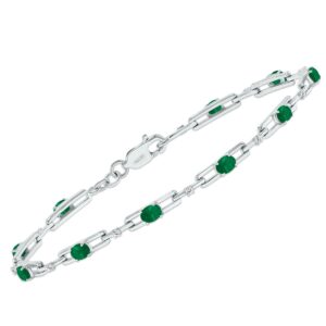 emerald and natural diamond double bar link bracelet in .925 sterling silver