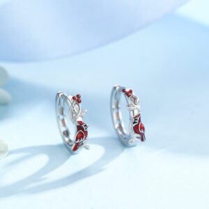 Cardinal Earrings 925 Sterling Silver Red Cardinal Hoop Earrings Cardinal Jewelry Gifts for Women