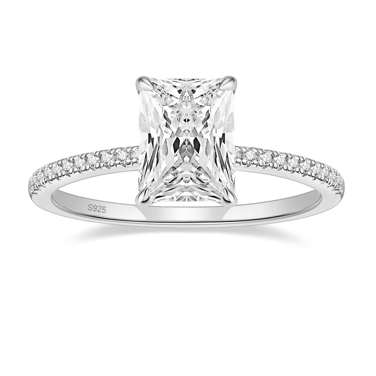 EAMTI 3CT 925 Sterling Silver Engagement Rings Radiant Cut Solitaire Cubic Zirconia CZ Wedding Promise Rings for Her Wedding Bands for Women Size 7