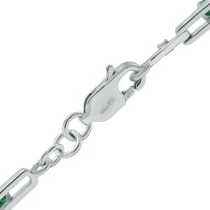 Emerald and Natural Diamond Double Bar Link Bracelet in .925 Sterling Silver