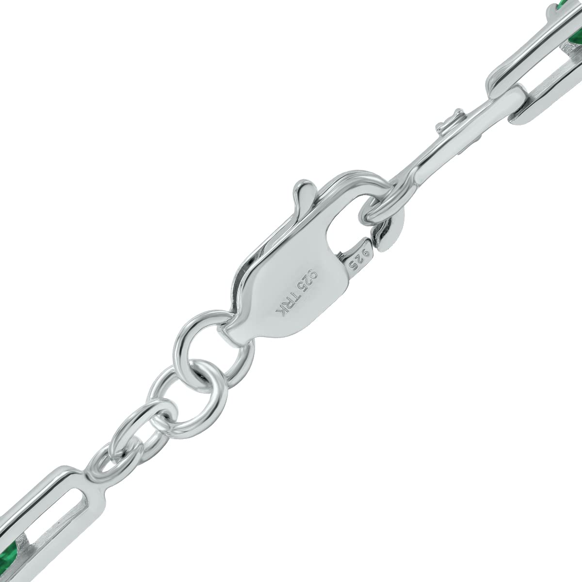 Emerald and Natural Diamond Double Bar Link Bracelet in .925 Sterling Silver