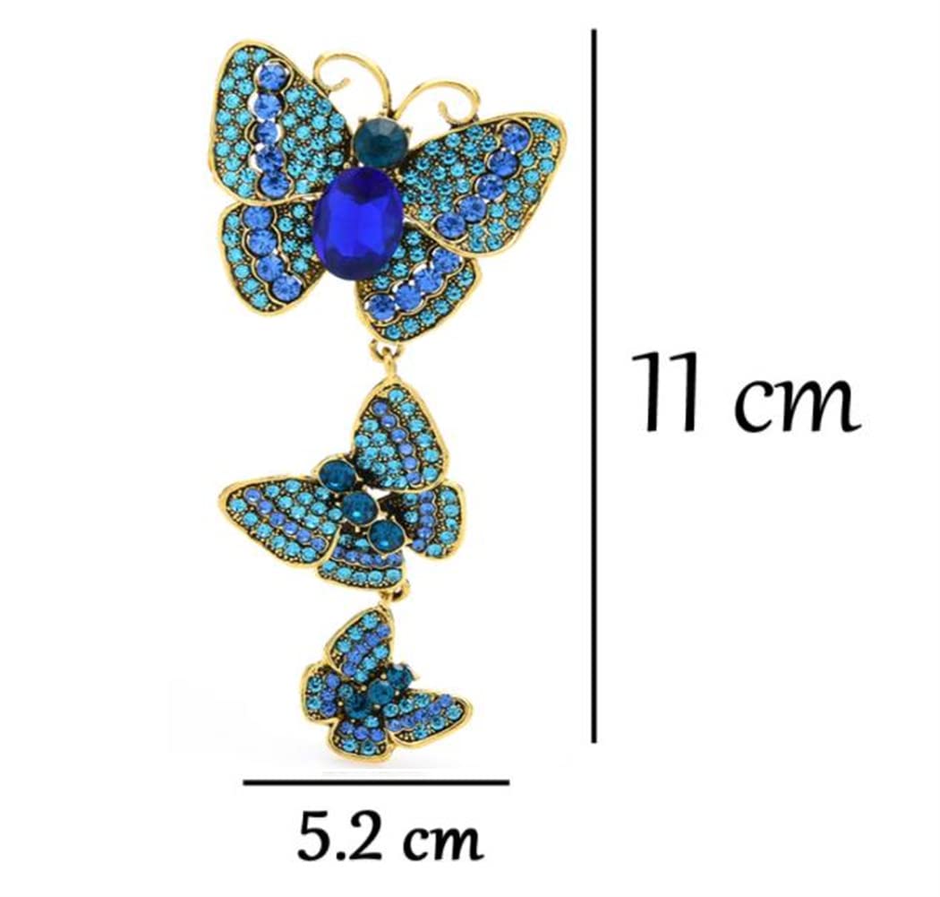 ulricar Crystal Rhinestone Butterfly Brooches For Women Pretty 3 Butterfly Insects Party Casual Brooch Lapel Pins Elegant Dress Accessories Wedding Christmas Birthday Jewelry Gift,Blue