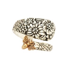 ZhxshwHdd Bee Flower Boho Adjustable Spoon Rings For Women Men Silver Vintage (silver, 6)