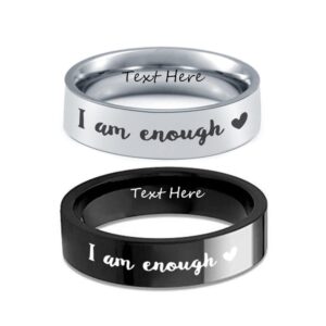 LiFashion Personalized I am Enough Ring for Men Women,Custom Name Date Heart Engraved Promise Band Anniversary Ring Encouragement Inspirational Motivational Jewelry Gift for Him & Her,Size 6-13