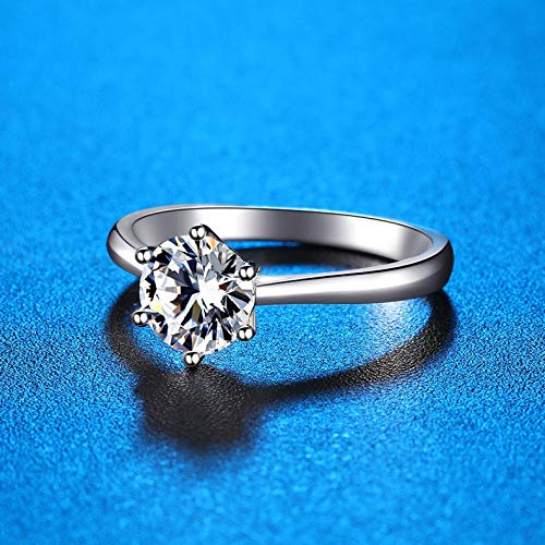 Moissanite Rings for Women, Six Prong Solitaire Moissanite Engagement Ring, Classic 1-3ct Engagement Ring for Women, 925 Sterling Silver D Color with Certificate of Authenticity, silver, Moissanite