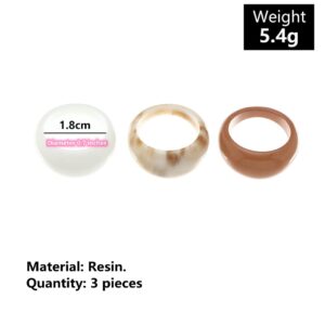 LARVOVUE 3Pcs Resin Acrylic Rings Set for Women Wide Thick Stackable Finger Knuckle Joint Ring (brown)