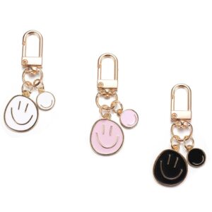 swjewel cute happy expression keychain for women 3pcs set samll white black pink car keys ring accessories clip bag charms handbag purse backpack pendant charms wbp