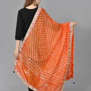 SAHIBA Handicraft India Women's Tafeta Silk Dupatta Bandhani Bandhej Jaipuri Rajasthani Dupatta (Orange), 2.25 Meters ( 88 x 42 Inches)