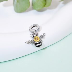 PELOVNY Spacer Bee Charm 925 Sterling Silver Queen Bumble Bee Bead with Sunflower Honeycomb Bracelet Jewelry Gifts for Women Birthday Christmas Halloween