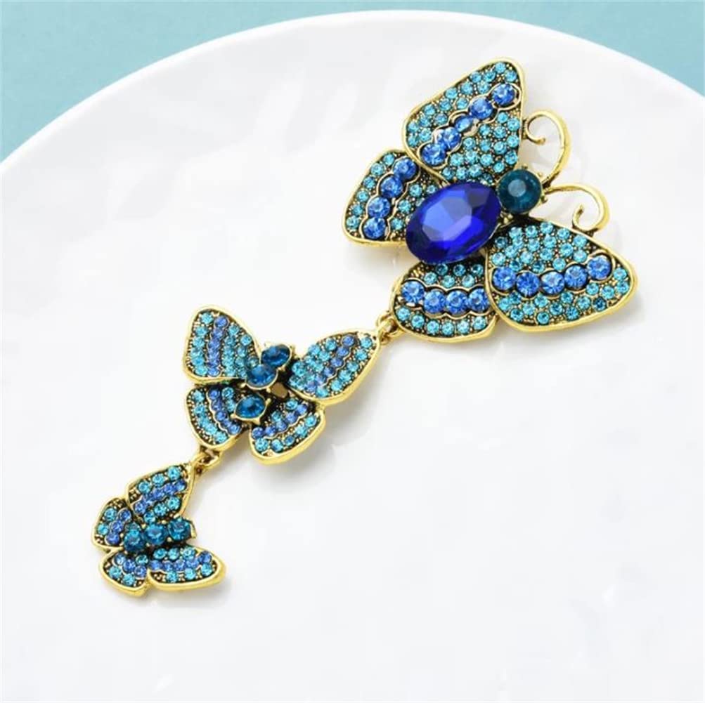 ulricar Crystal Rhinestone Butterfly Brooches For Women Pretty 3 Butterfly Insects Party Casual Brooch Lapel Pins Elegant Dress Accessories Wedding Christmas Birthday Jewelry Gift,Blue