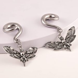 DOEARKO 2 PCS Butterfly Ear Dangle Plugs 316 Stainless Steel Ear Hangers Ear Gauges Piercing Plug Pair Selling 2g 0g Body Jewelry (10mm(00G), Butterfly Silver)