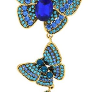 ulricar Crystal Rhinestone Butterfly Brooches For Women Pretty 3 Butterfly Insects Party Casual Brooch Lapel Pins Elegant Dress Accessories Wedding Christmas Birthday Jewelry Gift,Blue