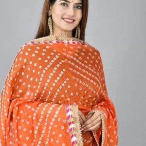 SAHIBA Handicraft India Women's Tafeta Silk Dupatta Bandhani Bandhej Jaipuri Rajasthani Dupatta (Orange), 2.25 Meters ( 88 x 42 Inches)