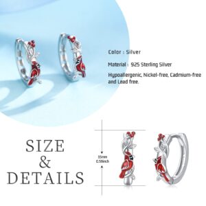 Cardinal Earrings 925 Sterling Silver Red Cardinal Hoop Earrings Cardinal Jewelry Gifts for Women