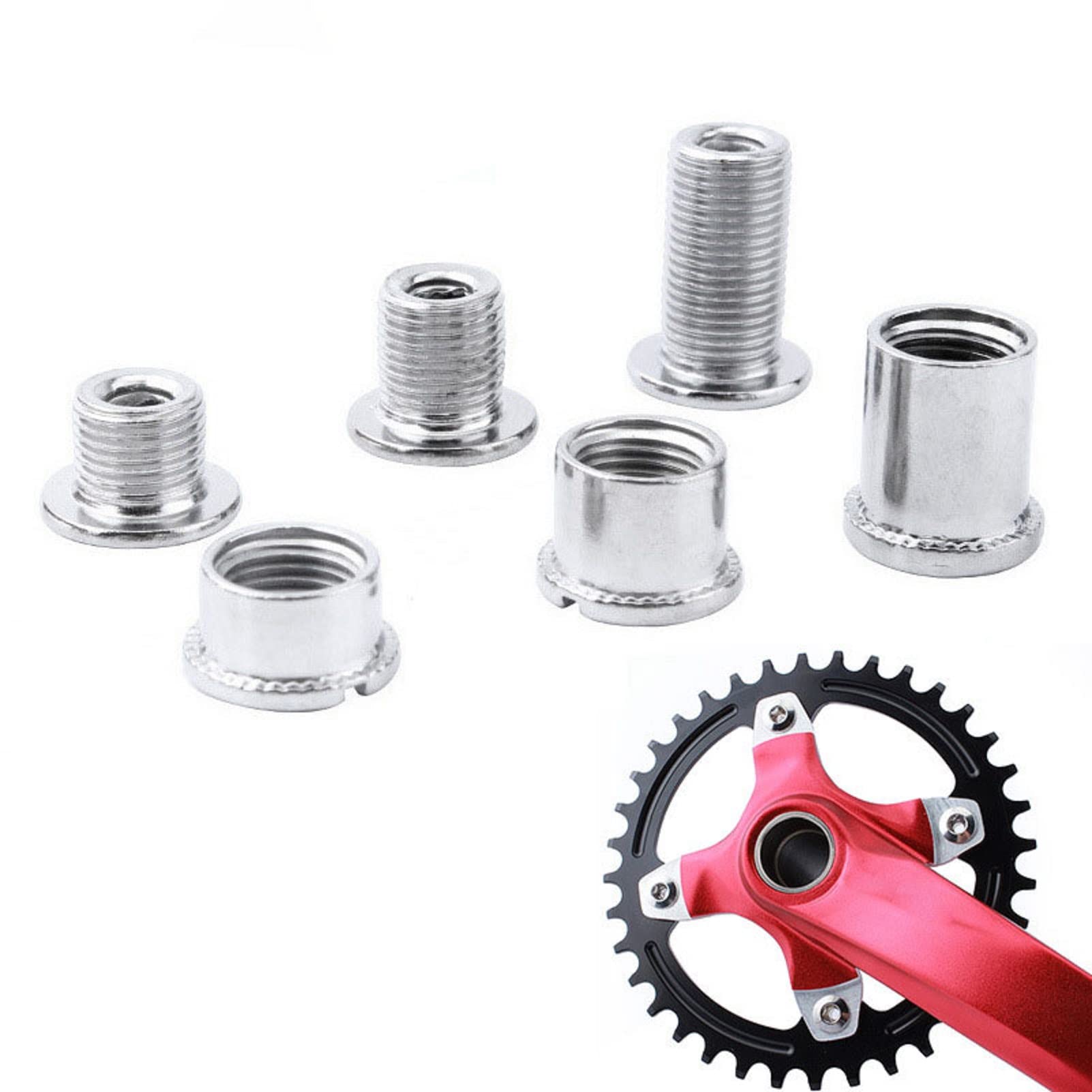 Yundxi 5 Sets Steel Bicycle Crank M8 Bolts Nuts Bike Disc Plate Female/Male Nail Screws Chainring Bolt Crankset Bolts Nuts Set (A for Tripple chainrings)