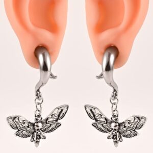 DOEARKO 2 PCS Butterfly Ear Dangle Plugs 316 Stainless Steel Ear Hangers Ear Gauges Piercing Plug Pair Selling 2g 0g Body Jewelry (10mm(00G), Butterfly Silver)