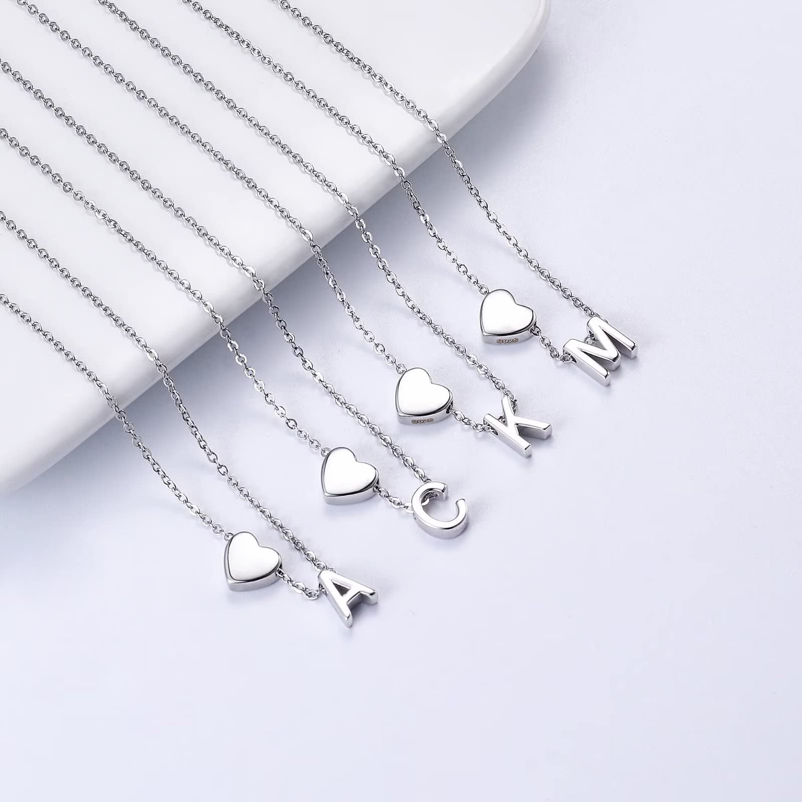 STORUP Heart Initial Necklaces for Women, S925 Sterling Silver Heart Initial A Pendant Necklace Tiny Heart Necklaces for Women Birthday Mothers Day Gifts for Women Women Jewelry Gifts