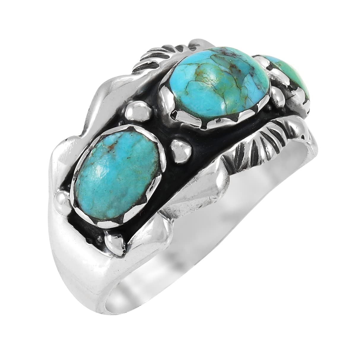 Turquoise Ring Sterling Silver 925 Genuine Gemstones Size 6 to 11 (Turquoise) (6)