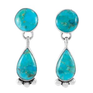 Turquoise Earrings 925 Sterling Silver & Genuine Turquoise (Turquoise)