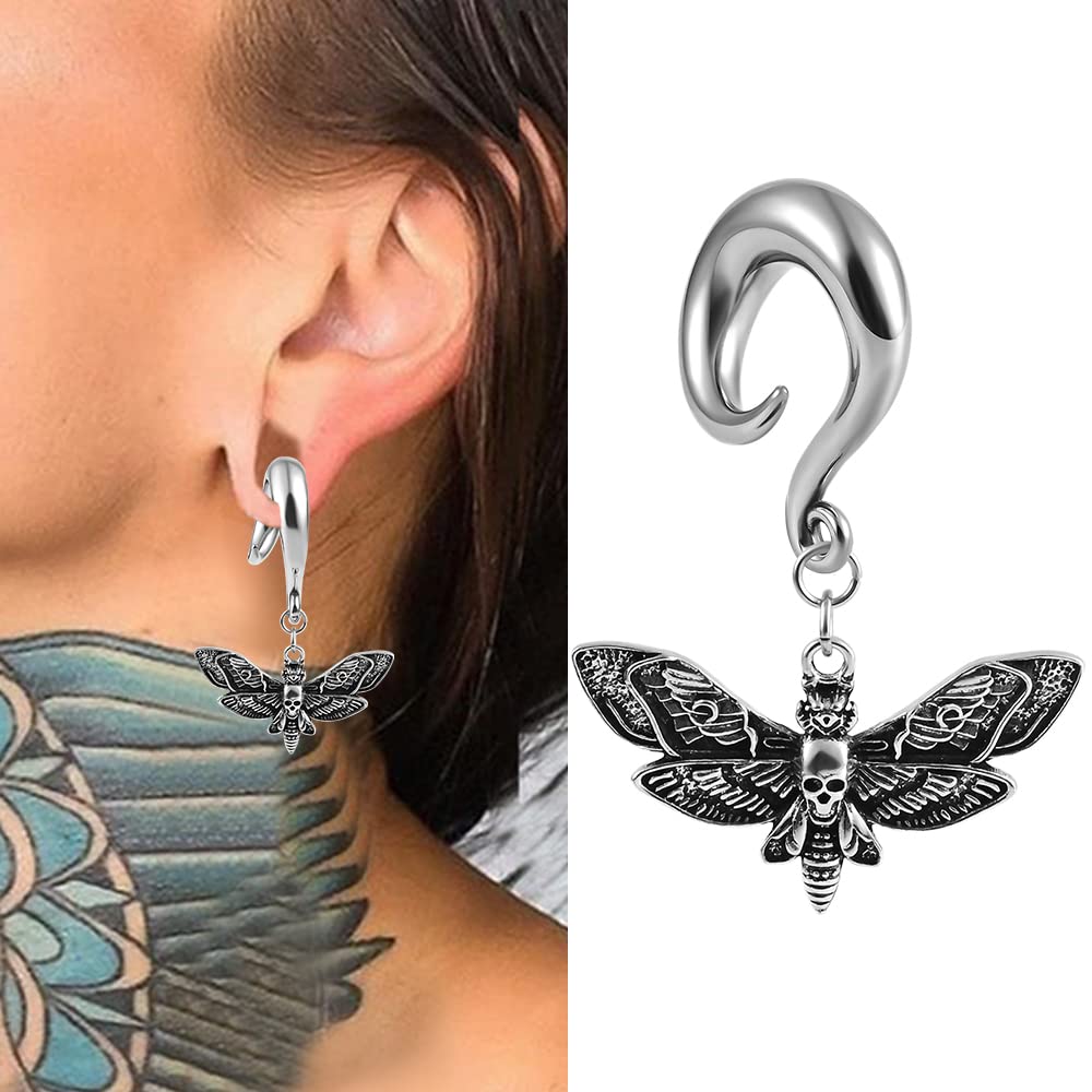 DOEARKO 2 PCS Butterfly Ear Dangle Plugs 316 Stainless Steel Ear Hangers Ear Gauges Piercing Plug Pair Selling 2g 0g Body Jewelry (10mm(00G), Butterfly Silver)