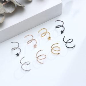 ZELORES 20Pcs 20G Double Hoop Nose Ring L Shaped Nose Studs 316L Stainless Steel Piercing Jewelry Small Nose Studs Spiral Nose Rings for Women Men Silver Rose Gold Balck (Set1)