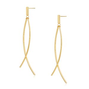 CLASSYZINT Dainty Gold Dangle Earrings,2 Pieces Thin Curved Metal Bar Long Dangling Earrings For Women