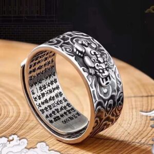 Renning Feng Shui Rings for Men Women Wealth Lucky Amulet Ring Open Adjustable Ring Sterling Silver Ring (Pixiu)