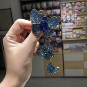 ulricar Crystal Rhinestone Butterfly Brooches For Women Pretty 3 Butterfly Insects Party Casual Brooch Lapel Pins Elegant Dress Accessories Wedding Christmas Birthday Jewelry Gift,Blue