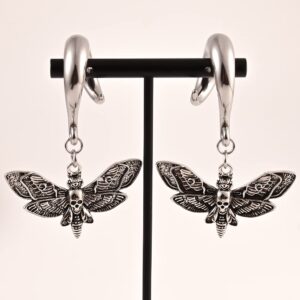 DOEARKO 2 PCS Butterfly Ear Dangle Plugs 316 Stainless Steel Ear Hangers Ear Gauges Piercing Plug Pair Selling 2g 0g Body Jewelry (10mm(00G), Butterfly Silver)