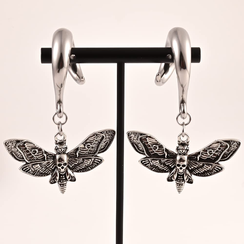 DOEARKO 2 PCS Butterfly Ear Dangle Plugs 316 Stainless Steel Ear Hangers Ear Gauges Piercing Plug Pair Selling 2g 0g Body Jewelry (10mm(00G), Butterfly Silver)