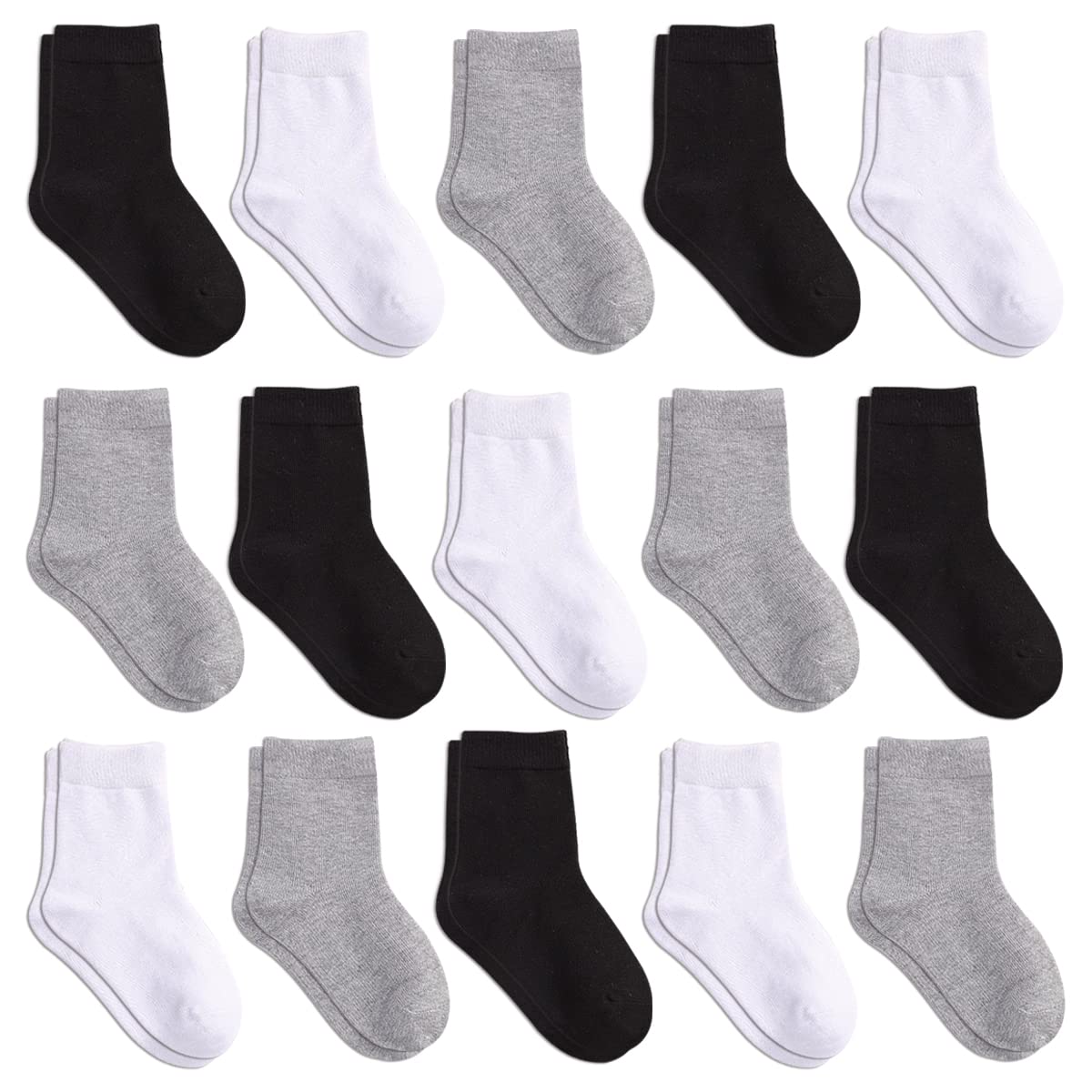 WAFUZI Toddler Kids Crew Socks 15 Pack Boys Athletic Socks Soft Half Cushion Calf Socks for Active Little Big Boy Girls Sport Socks 4-6Years