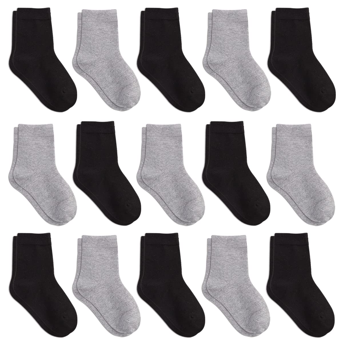 WAFUZI Toddler Kids Crew Socks 15 Pack Boys Athletic Socks Soft Half Cushion Calf Socks for Active Little Big Boy Girls Sport Socks 2-4Years