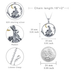 SVODEA Double Rabbit Necklace for Women 925 Sterling Silver Hares Moon Pendant Necklaces Vintage Bunny Animal Jewelry Gift for Women Mom Wife(Style-2)