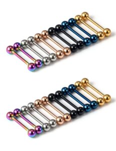 oufksiyy 24pc 14g 16g mixed color surgical stainless steel straight barbell tongue rings bars piercing 5/8" length 16mm 9/16 inch 14mm 1/2inch 12mm nipple rings tongue piercing jewelry for women men