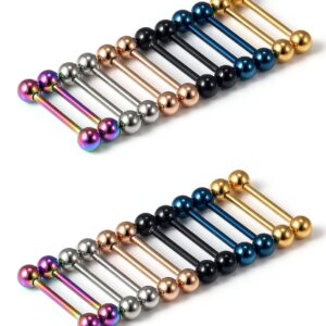 Oufksiyy 24pc 14G 16G Mixed color surgical Stainless Steel Straight Barbell Tongue Rings Bars Piercing 5/8" Length 16mm 9/16 inch 14mm 1/2inch 12mm Nipple RIngs Tongue Piercing Jewelry For Women Men