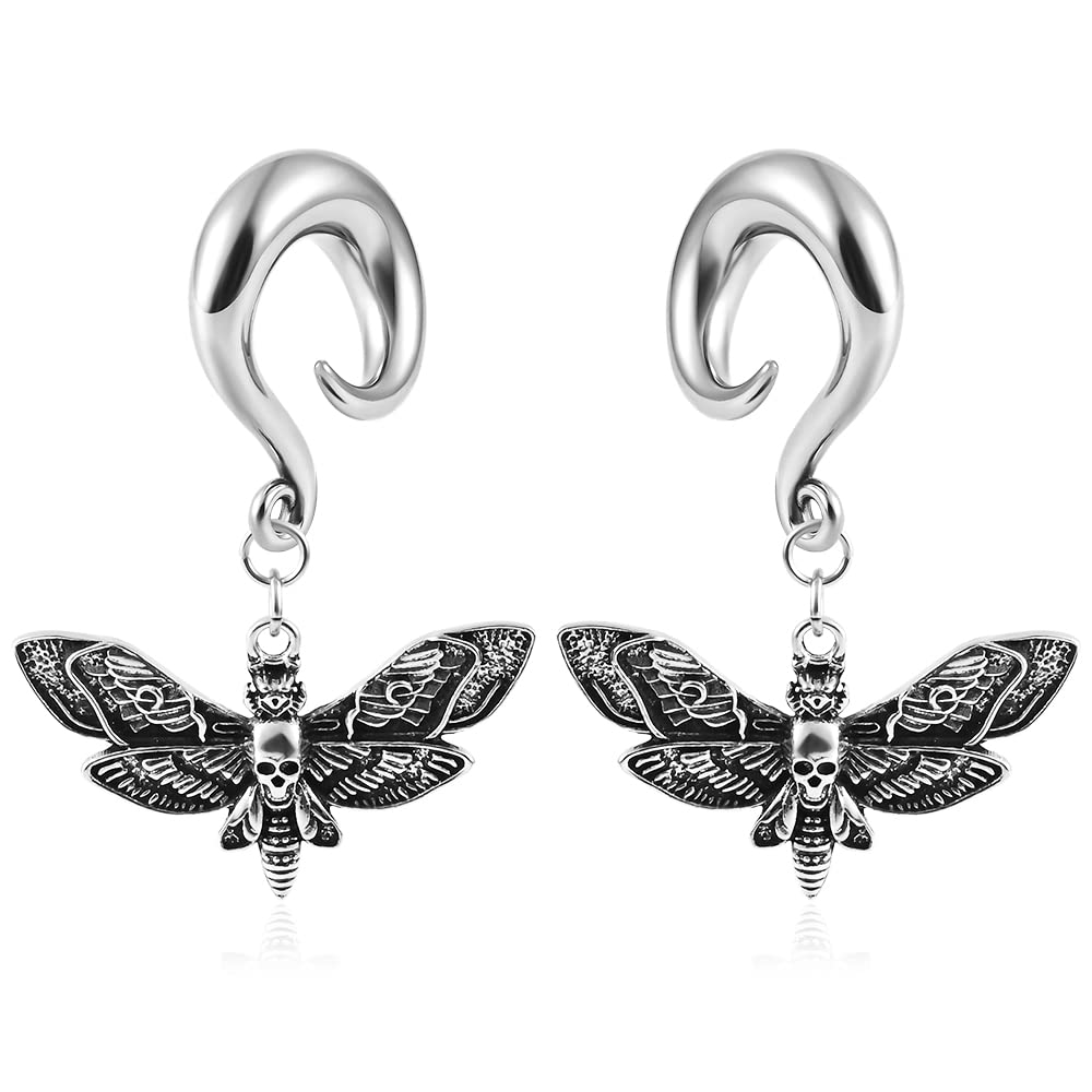 DOEARKO 2 PCS Butterfly Ear Dangle Plugs 316 Stainless Steel Ear Hangers Ear Gauges Piercing Plug Pair Selling 2g 0g Body Jewelry (10mm(00G), Butterfly Silver)