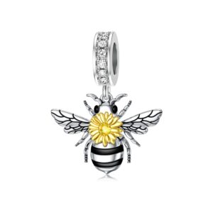 PELOVNY Spacer Bee Charm 925 Sterling Silver Queen Bumble Bee Bead with Sunflower Honeycomb Bracelet Jewelry Gifts for Women Birthday Christmas Halloween