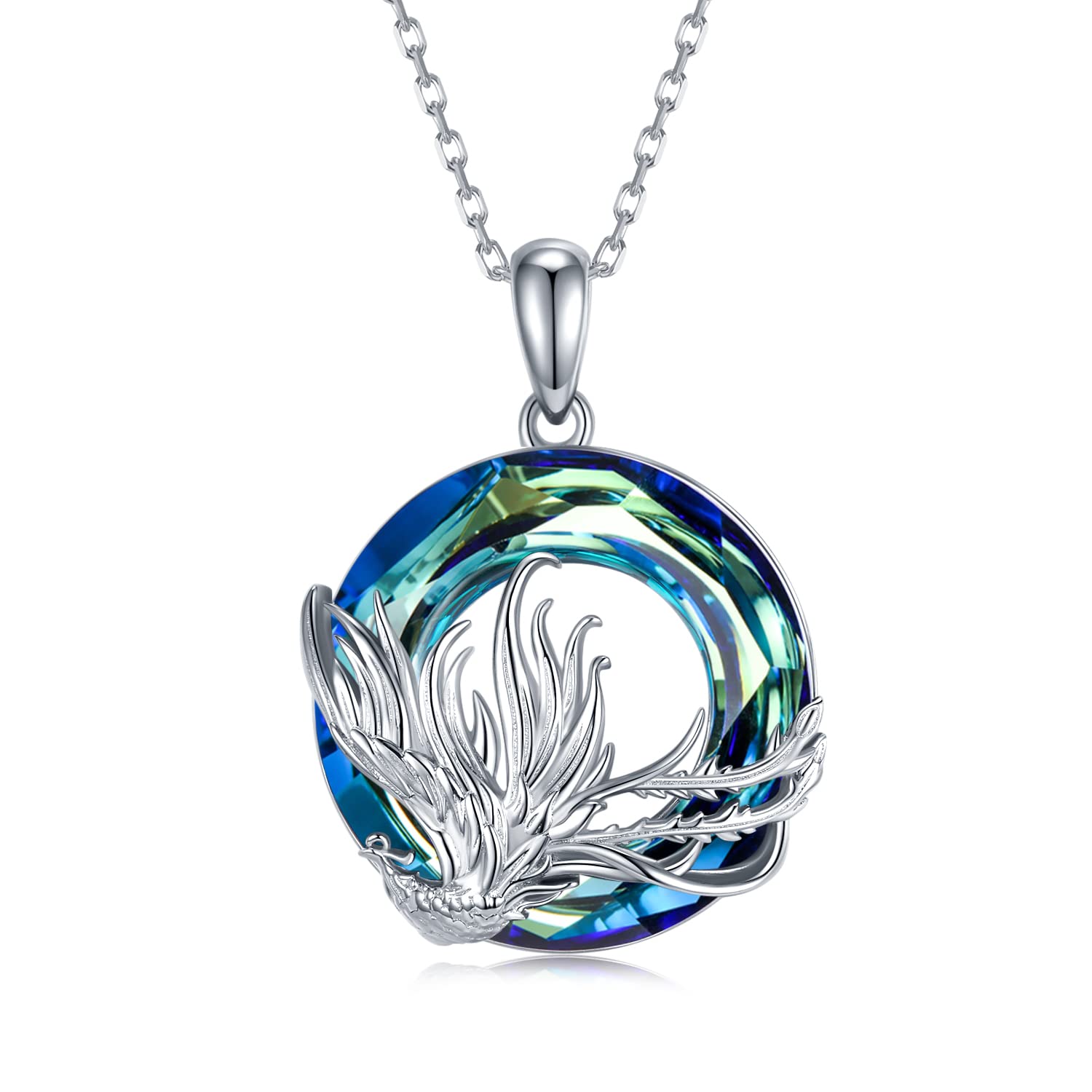 SVODEA Phoenix Pendant Necklaces for Women 925 Sterling Silver Crystal Phoenix Necklaces Phoenix Nirvana Firebird Jewelry Anniversary Birthday Gift for Women