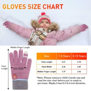 Winter Gloves for Toddler Kids - 3 Pairs Boys Girls Soft Warm Wool Lined Gloves Full Finger Children Thermal Knit Gloves (Pink/Sky-blue/Purple, 1-5 years old)