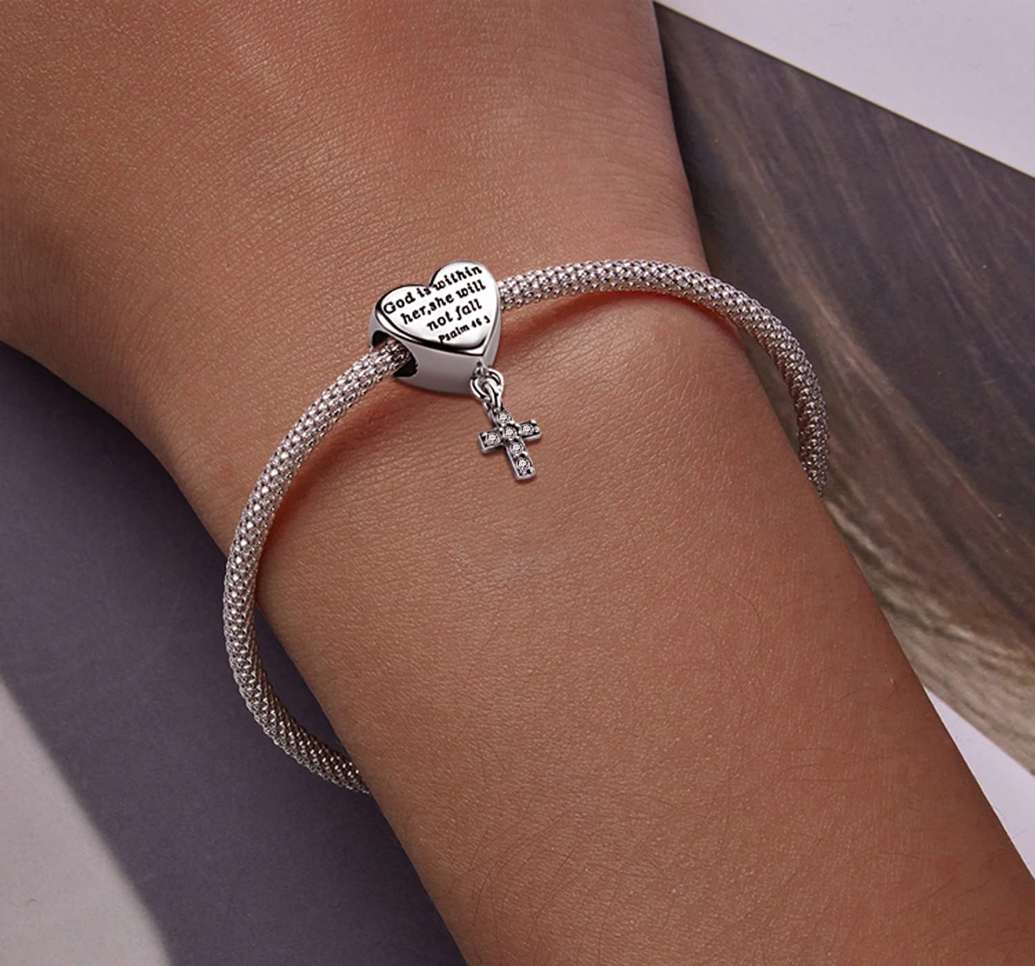 Cross Charm Fit Pandora Charms Bracelet Love Heart Christian Bible Verse Charms Prayer Faith Religious Jewelry Gifts for Women