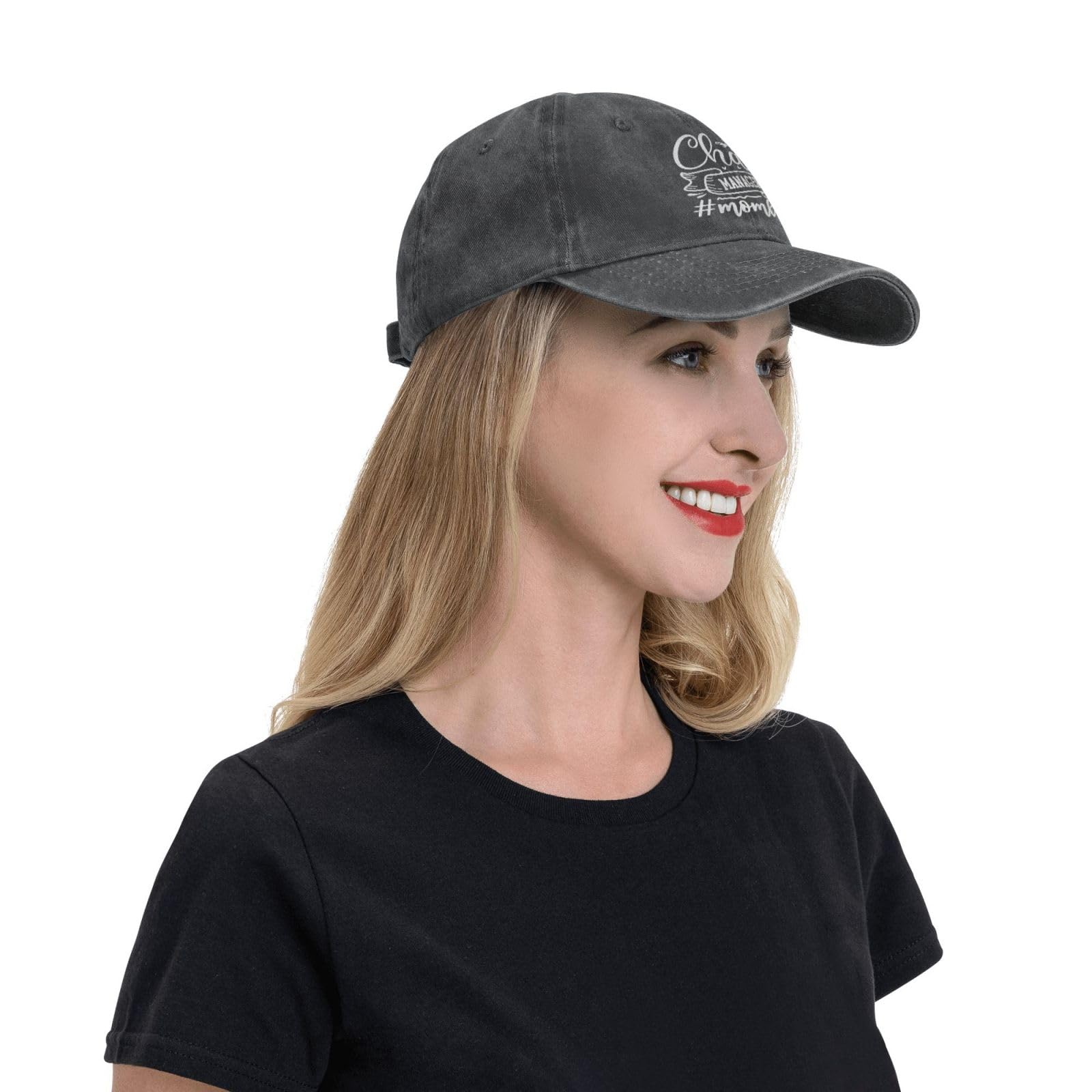 Yipaidel Women's Chaos Mom Life Baseball Cap, Adjustable Vintage Washed Hat for Dad Mama Black