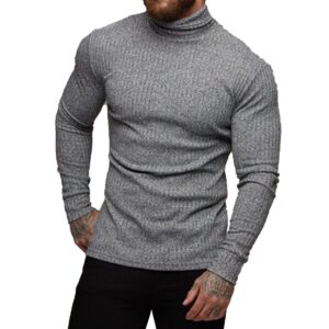 turetrendy men's stretch muscle tshirts turtleneck long sleeve knit tees casual slim fit basic shirt tops gray s