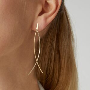 CLASSYZINT Dainty Gold Dangle Earrings,2 Pieces Thin Curved Metal Bar Long Dangling Earrings For Women